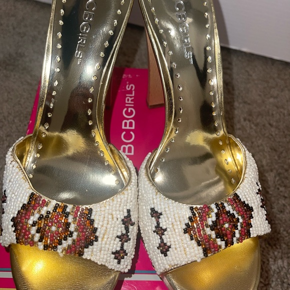 Brand new gold and white BCBG open toe heels - Picture 3 of 5